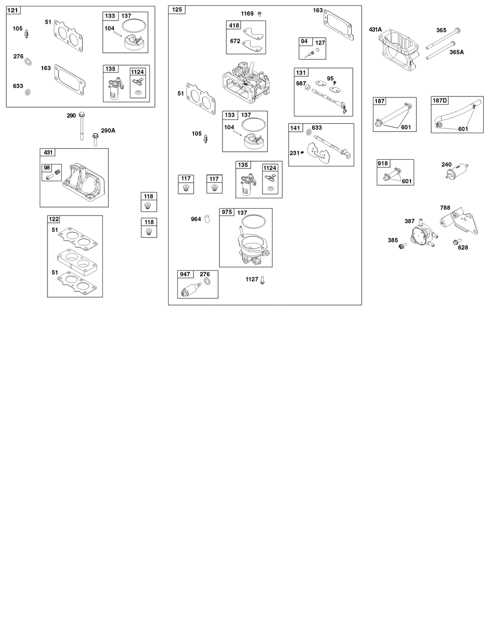 Carburetor And Fuel Supply Group Diagram and Parts List for 386447-0189-B5 200000 - 399999 Briggs and Stratton Engine
